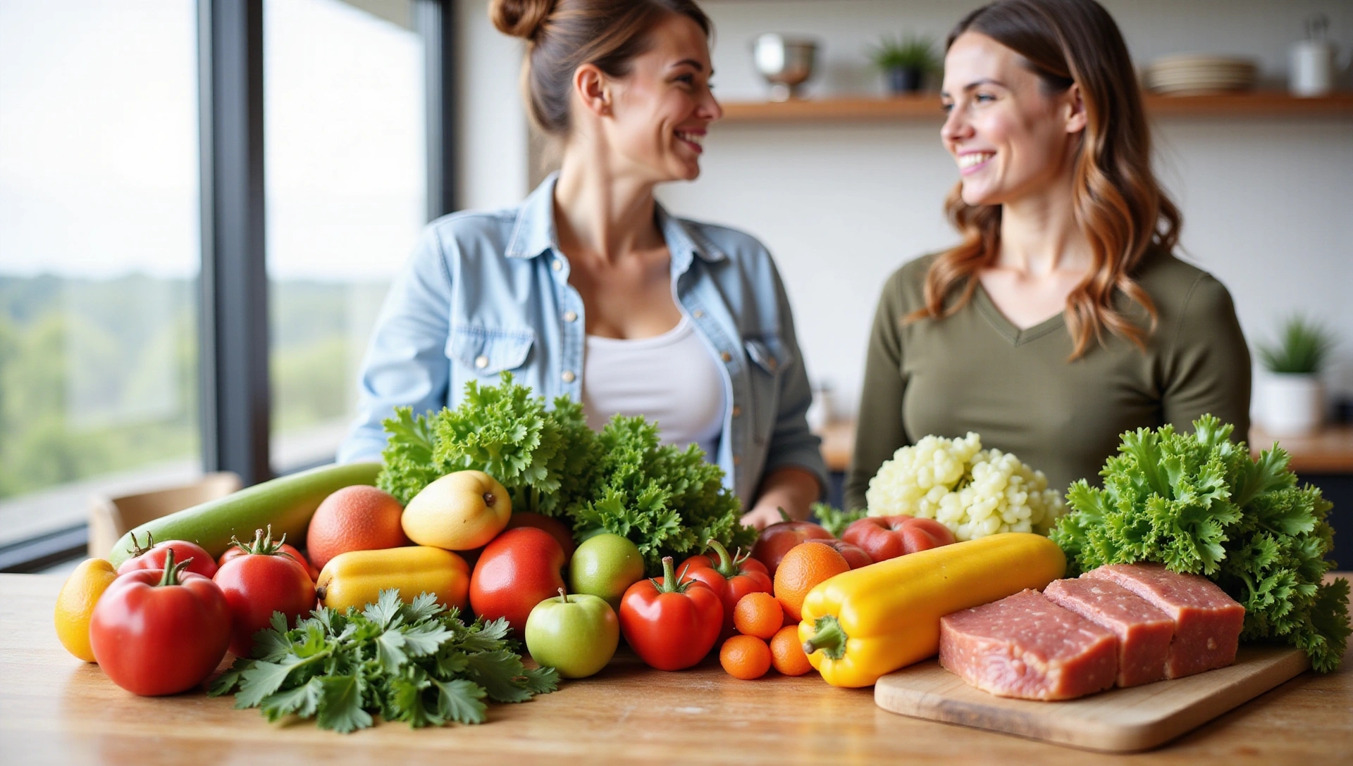 Healthy fresh food and a smiling nutritionist